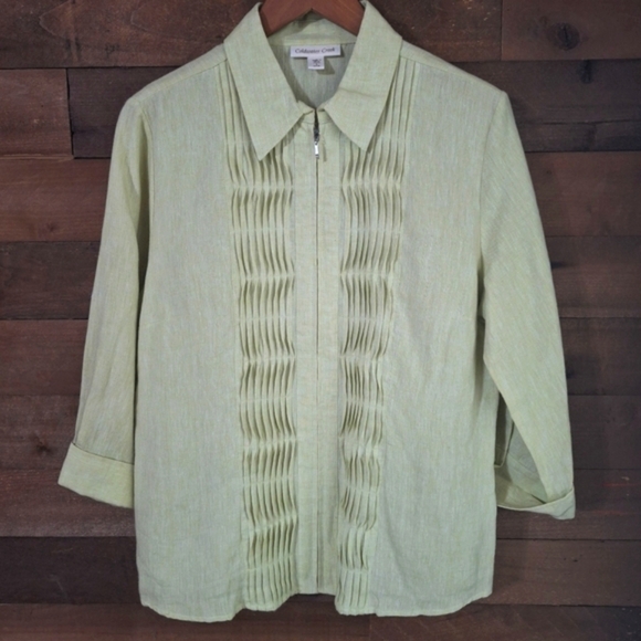 Coldwater Creek 100% Linen Light Green Zip Up Lightweight Jacket SZ Large - Picture 1 of 8